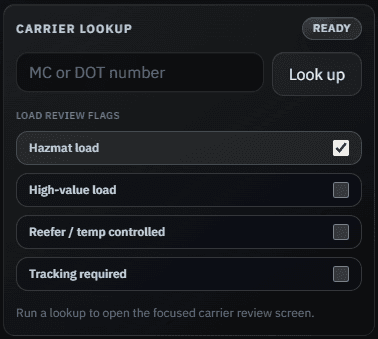 Enter MC or DOT screenshot